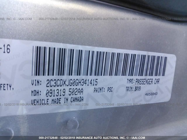 2C3CDXJG0GH341415 - 2016 DODGE CHARGER SXT GRAY photo 9