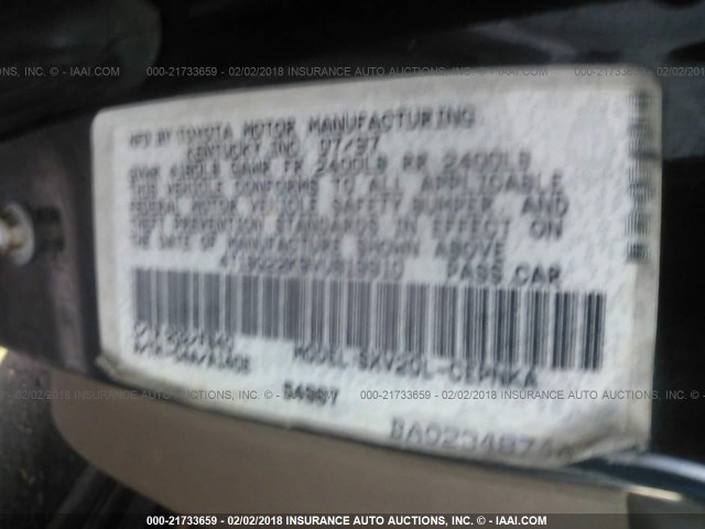 4T1BG22K9VU819910 - 1997 TOYOTA CAMRY CE/LE/XLE 黑色 照片 9