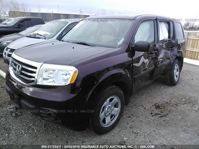 5FNYF4H22EB044380 - 2014 HONDA PILOT LX MAROON photo 2