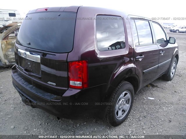 5FNYF4H22EB044380 - 2014 HONDA PILOT LX MAROON photo 4