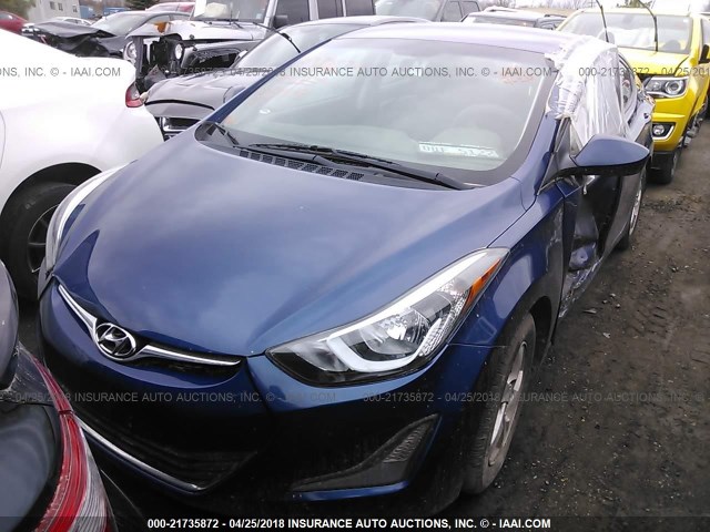 5NPDH4AE8FH591122 - 2015 HYUNDAI ELANTRA SE/SPORT/LIMITED BLUE photo 2