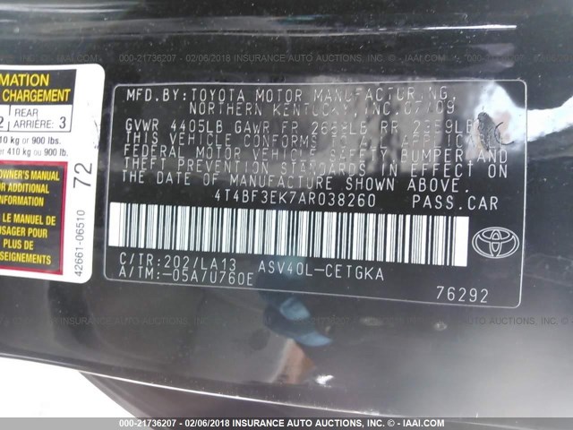 4T4BF3EK7AR038260 - 2010 TOYOTA CAMRY SE/LE/XLE 黑色 照片 9