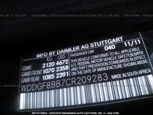 WDDGF8BB7CR209283 - 2012 MERCEDES-BENZ C 300 4MATIC BLACK photo 9