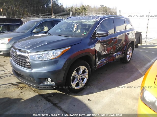 5TDYKRFH5ES012440 - 2014 TOYOTA HIGHLANDER LIMITED/LTD PLATNUM BLUE photo 2