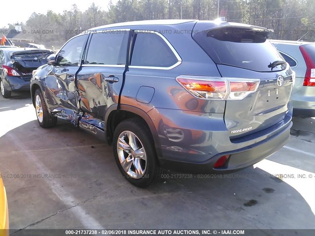 5TDYKRFH5ES012440 - 2014 TOYOTA HIGHLANDER LIMITED/LTD PLATNUM BLUE photo 3