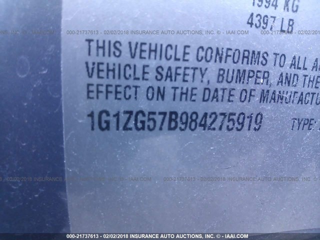 1G1ZG57B984275919 - 2008 CHEVROLET MALIBU LS 灰色 照片 9