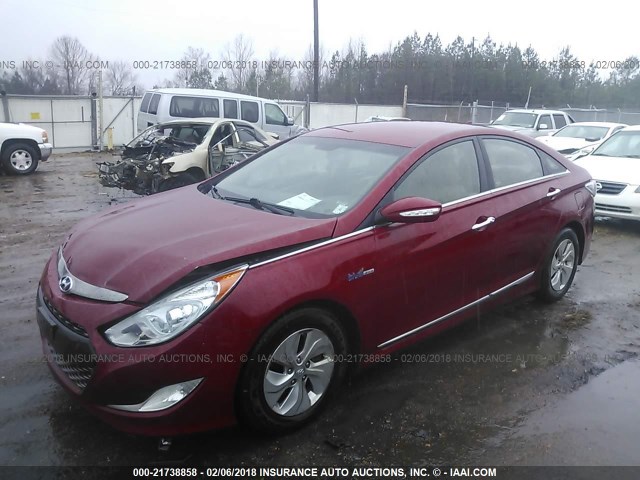 KMHEC4A48DA064630 - 2013 HYUNDAI SONATA HYBRID RED photo 2