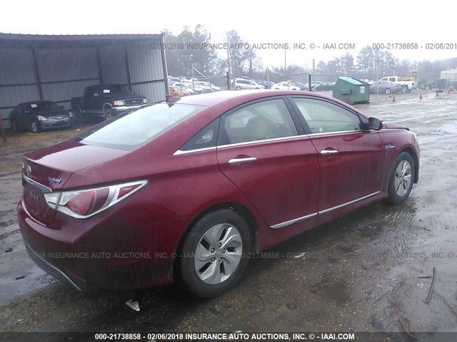 KMHEC4A48DA064630 - 2013 HYUNDAI SONATA HYBRID RED photo 4