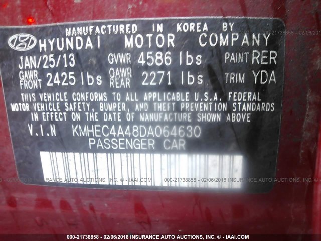 KMHEC4A48DA064630 - 2013 HYUNDAI SONATA HYBRID RED photo 9