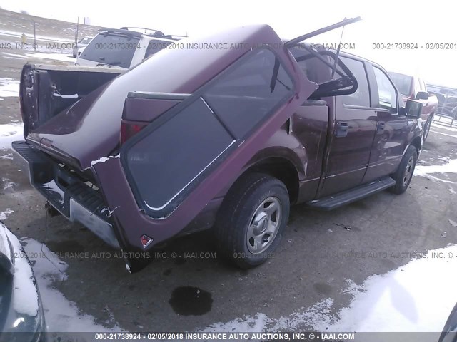 1FTPW12505FB53929 - 2005 FORD F150 SUPERCREW MAROON photo 4