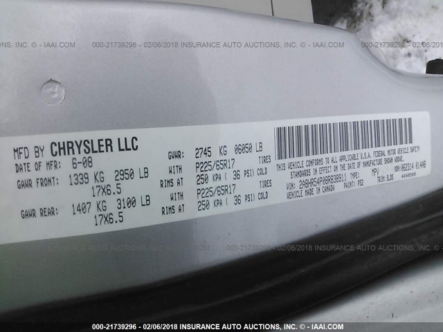 2A8HR54P08R838911 - 2008 CHRYSLER TOWN & COUNTRY TOURING SILVER photo 9
