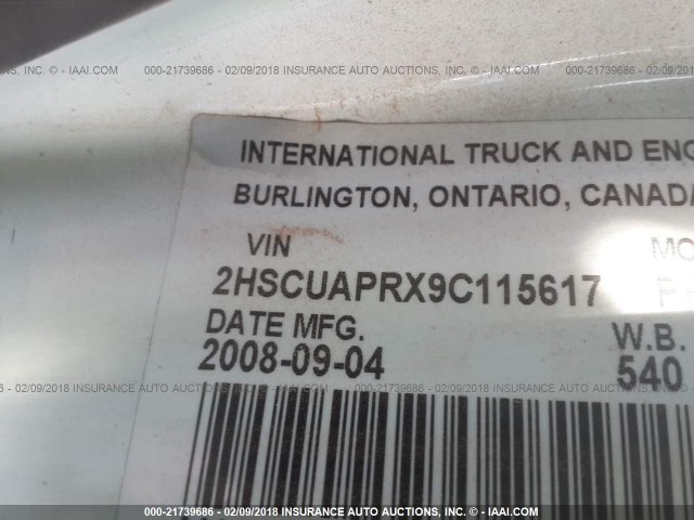 2HSCUAPRX9C115617 - 2009 INTERNATIONAL PROSTAR PREMIUM  WHITE photo 10