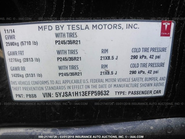 5YJSA1H13EFP59632 - 2014 TESLA MODEL S Սև լուսանկար 9