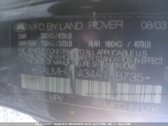 SALMH11434A148735 - 2004 LAND ROVER RANGE ROVER WESTMINSTER BLACK photo 9