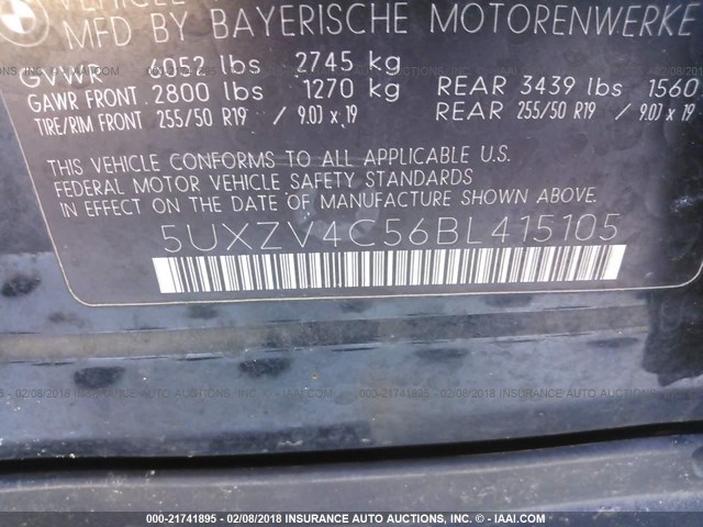 5UXZV4C56BL415105 - 2011 BMW X5 XDRIVE35I BLACK photo 9