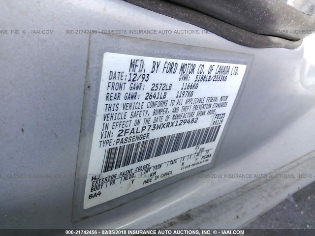 2FALP73WXRX129482 - 1994 FORD CROWN VICTORIA  SILVER photo 9