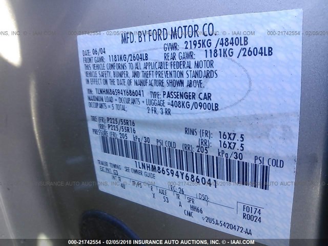 1LNHM86S94Y686041 - 2004 LINCOLN LS 金色 照片 9