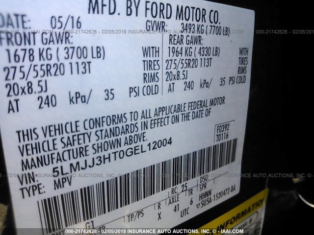 5LMJJ3HT0GEL12004 - 2016 LINCOLN NAVIGATOR L/SELECT 黑色 照片 9