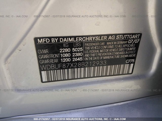 WDBUF87X28B212933 - 2008 MERCEDES-BENZ E 350 4MATIC SILVER photo 9