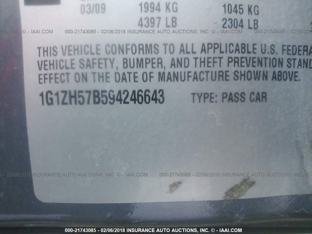 1G1ZH57B594246643 - 2009 CHEVROLET MALIBU 1LT 银色 照片 9