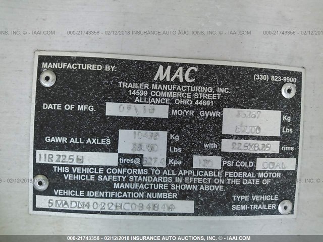 5MADN4022HC034844 - 2017 MAC TRAILER MFG DUMP  SILVER photo 10