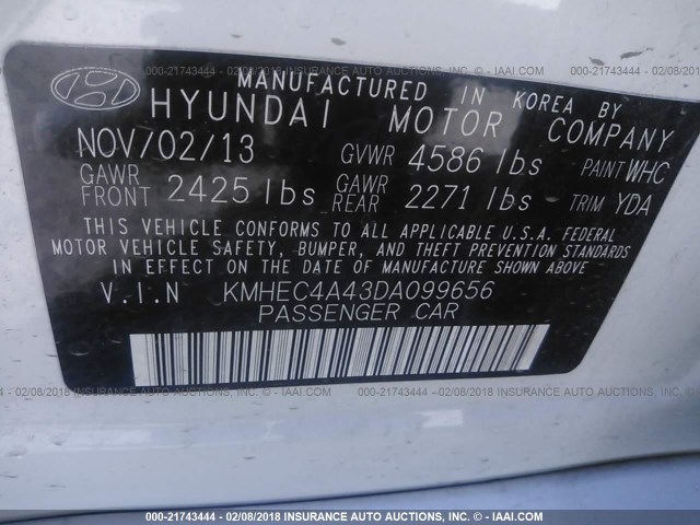 KMHEC4A43DA099656 - 2013 HYUNDAI SONATA HYBRID WHITE photo 9