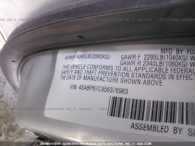 4S4BP67C956376963 - 2005 SUBARU LEGACY OUTBACK 2.5 XT LIMITED SILVER photo 9