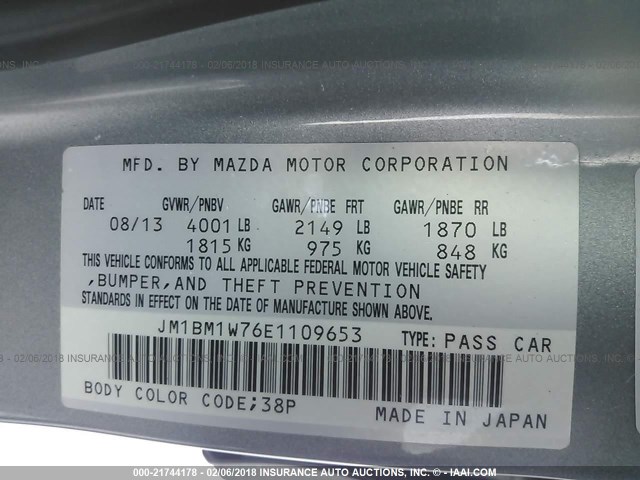 JM1BM1W76E1109653 - 2014 MAZDA 3 GRAND TOURING SILVER photo 9