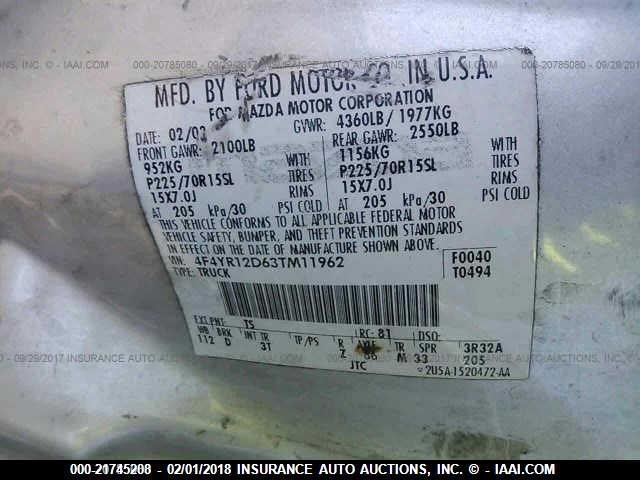 4F4YR12D63TM11962 - 2003 MAZDA B2300 SILVER photo 9