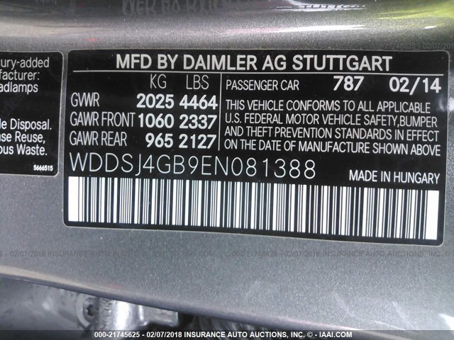 WDDSJ4GB9EN081388 - 2014 MERCEDES-BENZ CLA 250 4MATIC GRAY photo 9