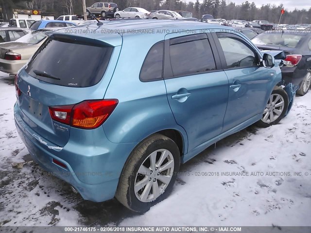 JA4AR4AU4CZ000239 - 2012 MITSUBISHI OUTLANDER SPORT SE BLUE photo 4