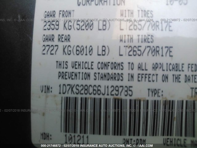 1D7KS28C66J129785 - 2006 DODGE RAM 2500 ST/SLT 灰色 照片 9