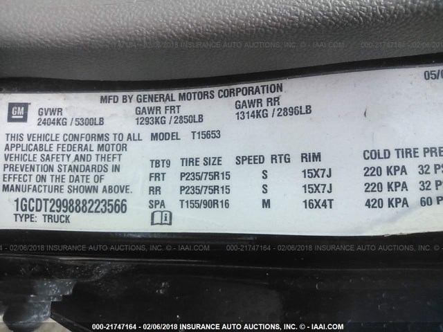 1GCDT299888223566 - 2008 CHEVROLET COLORADO LS BLACK photo 9