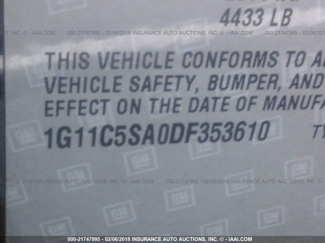 1G11C5SA0DF353610 - 2013 CHEVROLET MALIBU 1LT 灰色 照片 9