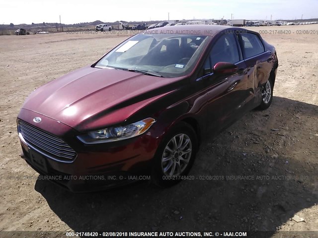 3FA6P0G76GR327592 - 2016 FORD FUSION S RED photo 2