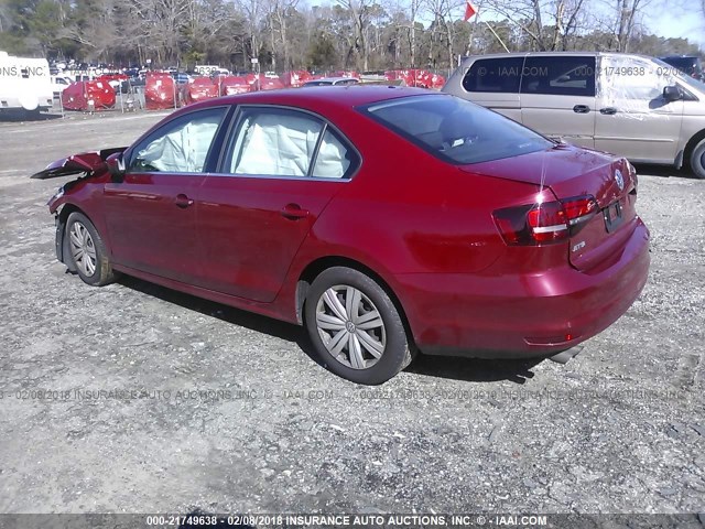 3VW2B7AJ9HM229852 - 2017 VOLKSWAGEN JETTA S 红色 照片 3