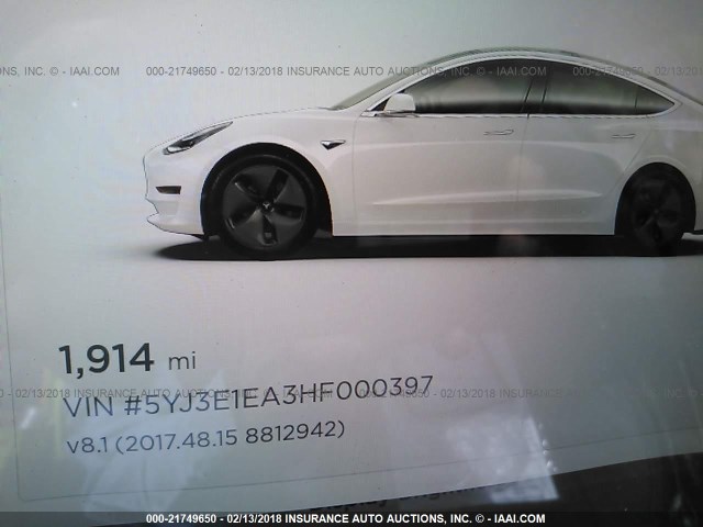 5YJ3E1EA3HF000397 - 2017 TESLA MODEL 3 თეთრი ფოტო 7