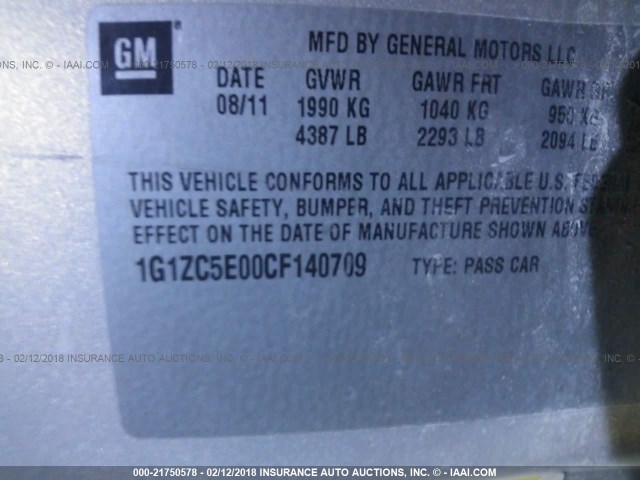 1G1ZC5E00CF140709 - 2012 CHEVROLET MALIBU 1LT 棕色 照片 9