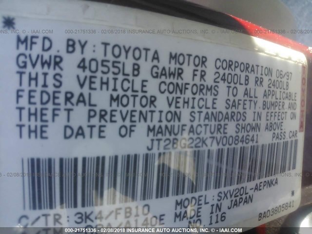 JT2BG22K7V0084641 - 1997 TOYOTA CAMRY LE/XLE BURGUNDY photo 9