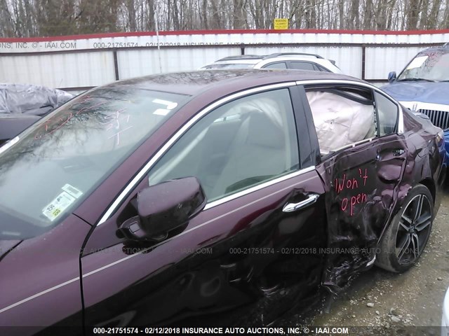 1HGCR3F95GA030739 - 2016 HONDA ACCORD TOURING MAROON photo 6