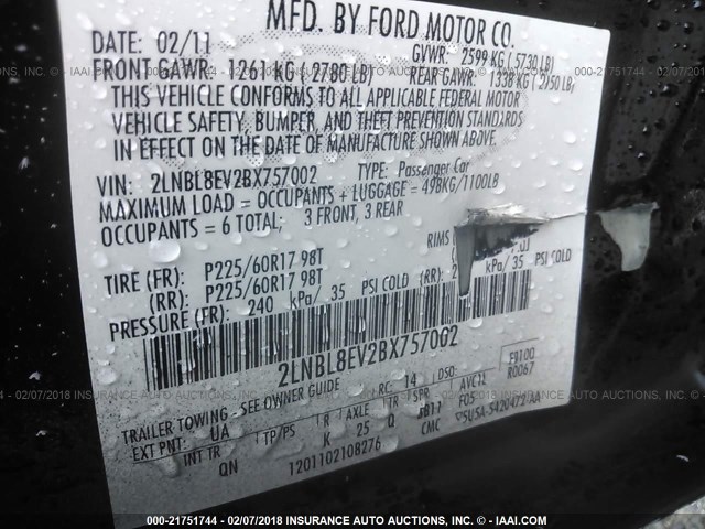 2LNBL8EV2BX757002 - 2011 LINCOLN TOWN CAR EXECUTIVE L BLACK photo 9