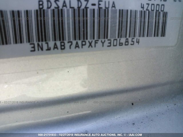 3N1AB7APXFY306854 - 2015 NISSAN SENTRA S/SV/SR/SL SILVER photo 9