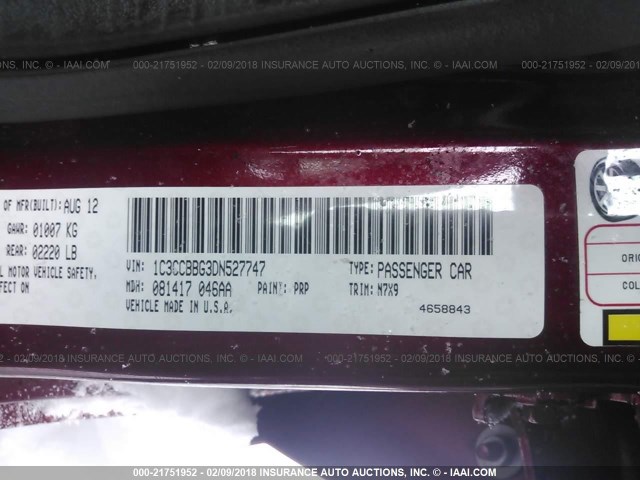 1C3CCBBG3DN527747 - 2013 CHRYSLER 200 TOURING RED photo 9