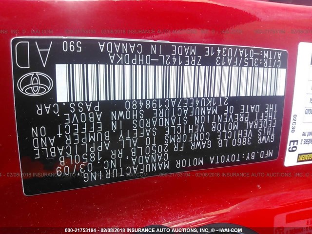 2T1KU4EE7AC198480 - 2010 TOYOTA COROLLA MATRIX  RED photo 9