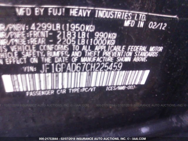 JF1GPAD67CH225459 - 2012 SUBARU IMPREZA PREMIUM GRAY photo 9