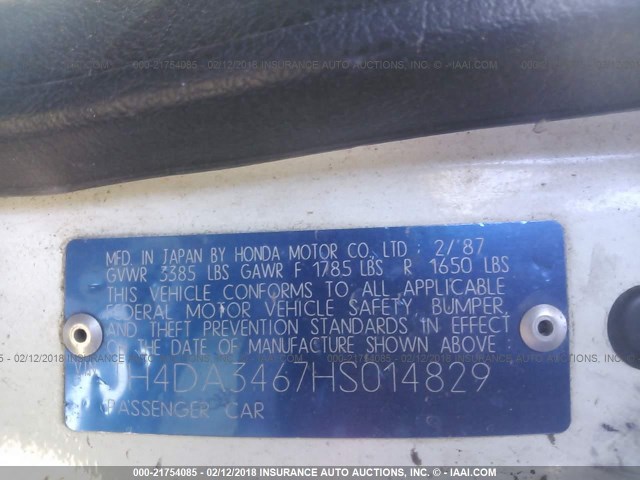 JH4DA3467HS014829 - 1987 ACURA INTEGRA SPECIAL/LS 白色 照片 9