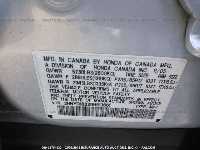 2HNYD18826H513661 - 2006 ACURA MDX TOURING SILVER photo 9