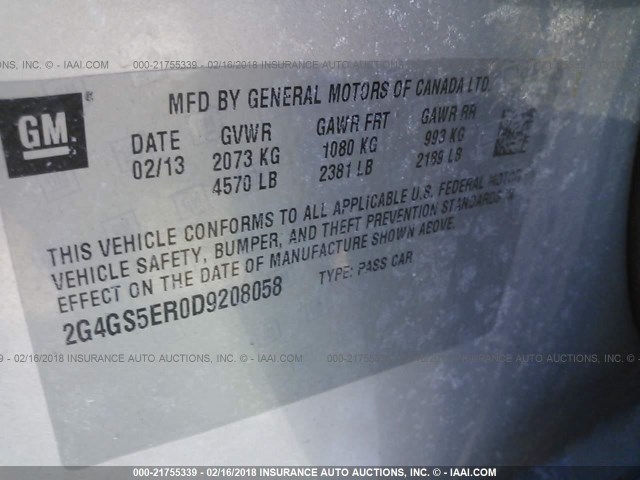 2G4GS5ER0D9208058 - 2013 BUICK REGAL PREMIUM SILVER photo 9