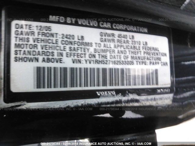 YV1RH527162533005 - 2006 VOLVO S60 R 蓝色 照片 9