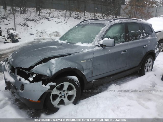 WBXPC93447WF03987 - 2007 BMW X3 3.0SI SILVER photo 2